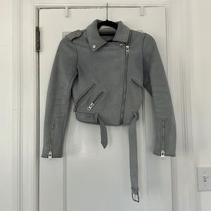 Zara | Zara Blue Suede Motor Jacket with Silver Accents Size XS